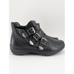 Romika Boots Womens Size 6.5 Black Leather Buckle Ankle‎ Bootie Wedge Shoes